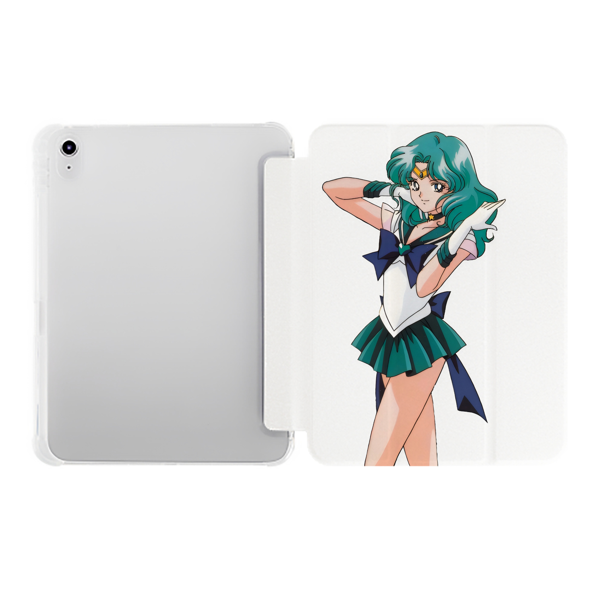 （画像用） 美少女戦士セーラームーン 海王 みちる（かいおう みちる） Sailor Moon Kaiou Michiru IPad ケース ペン収納付き 三つ折りスタンド PUレザー×シリコン 対応機種9.5/10.5/10.9インチ
